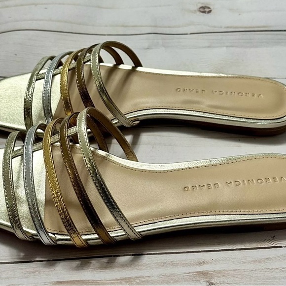 NIB Veronica Beard Mazon silver gold bronze metallic flats sandals, size 8.5 - Picture 3 of 9